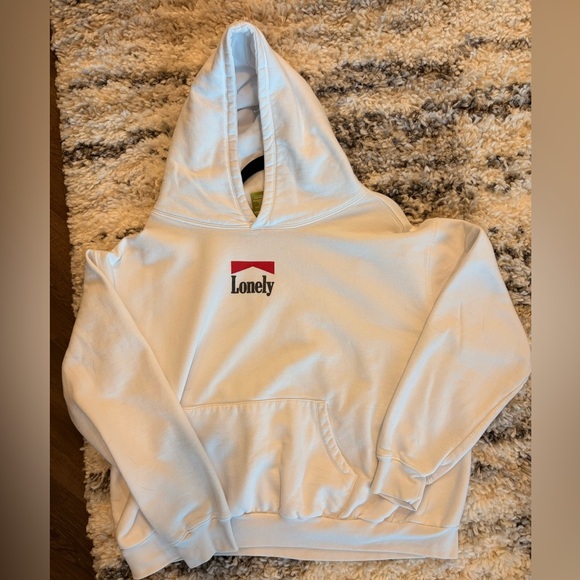 Lonely Ghost Hoodie XL White Graphic Streetwear Pullover Sweatshirt - Picture 2 of 4